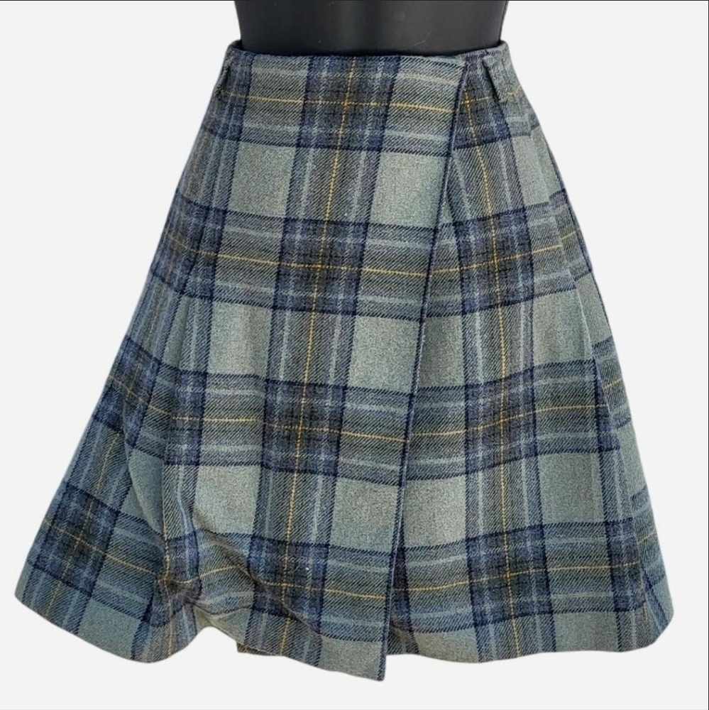 Plaid A-Line Skirt - Blue and Yellow